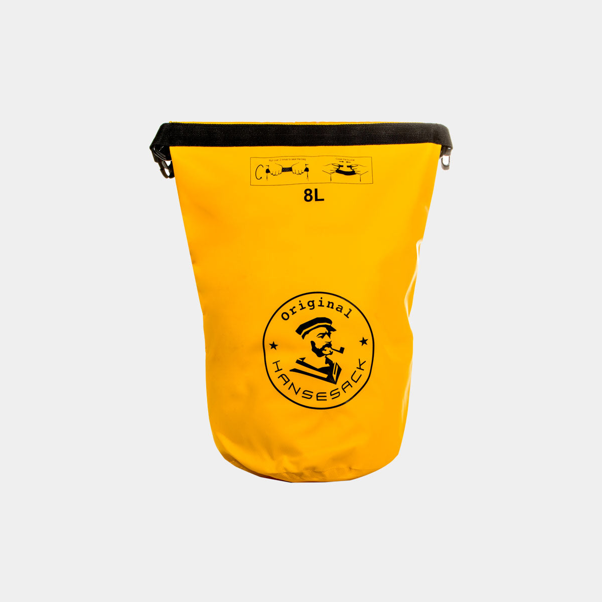 Hansesack Produktbild gelber Hansesack PVC See Sack 8 Liter Variante offen von vorne