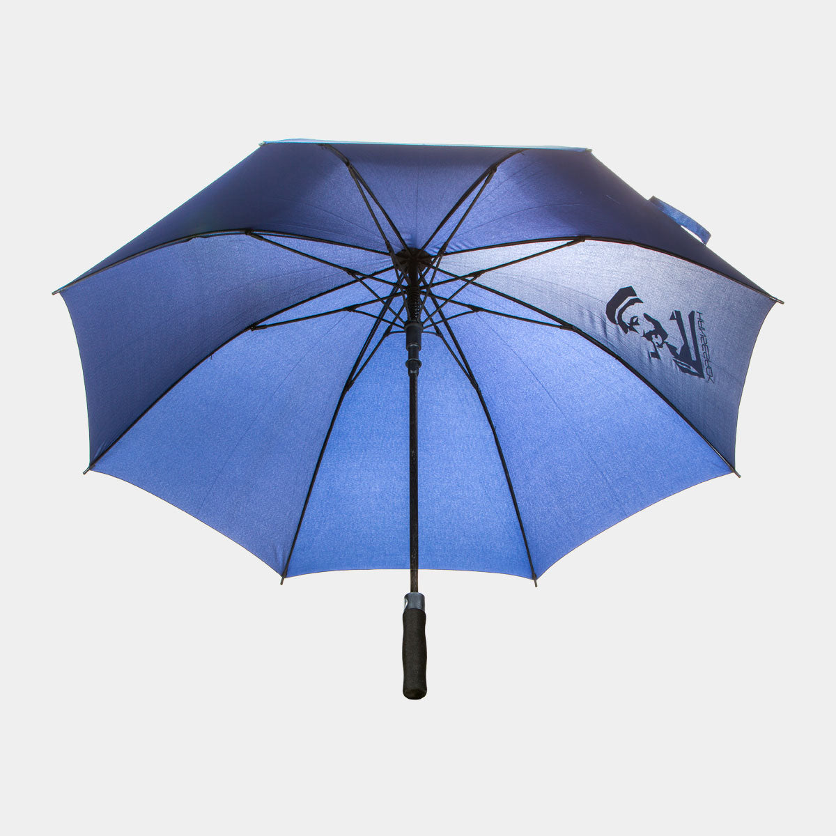 Hansesack Produktbild Regenschirm marine offen mit Hansesack Kopf Logo, von unten