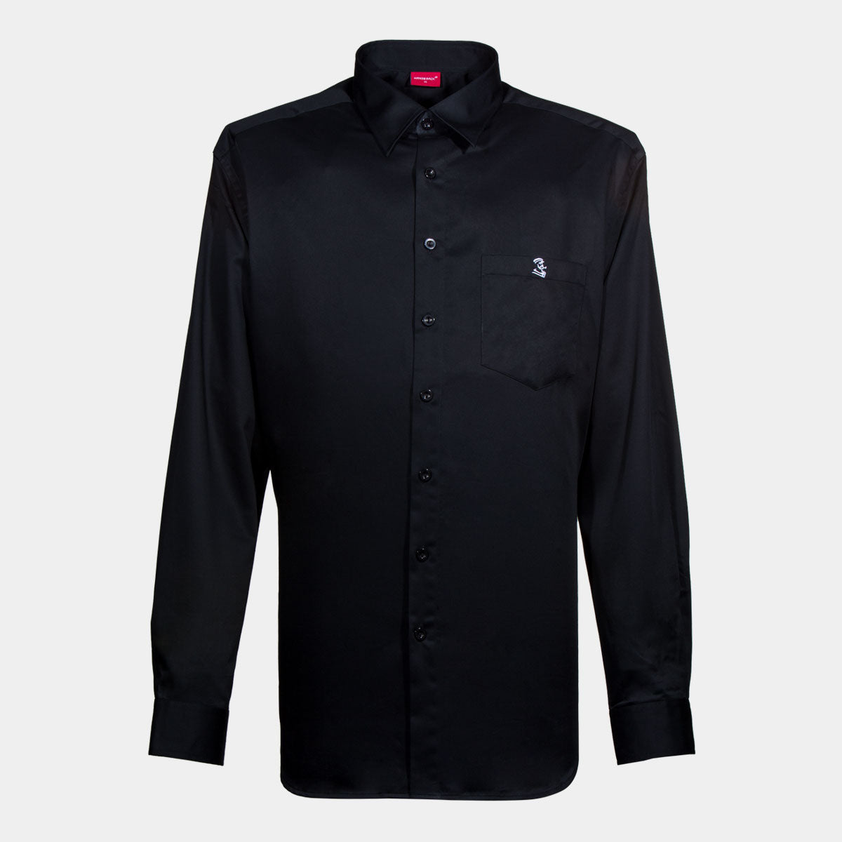 Hansesack Produktbild schwarzes Business-Hemd mit Brusttasche seidig glänzend von vorne